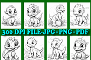 50 Cute Dinosaur Coloring Pages, an Animal Illustration by Design Station (Thumbnail 2 of 4)