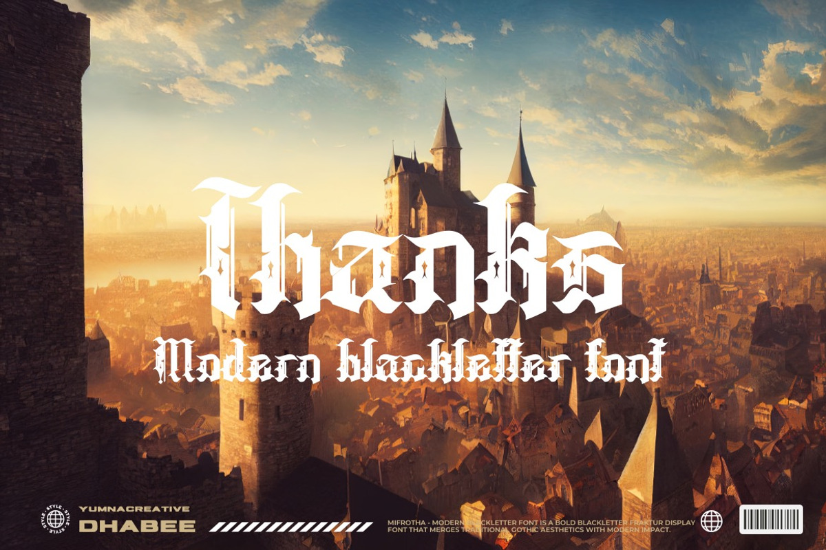 Mifrotha - Modern Blackletter Font, a Blackletter Font by Dhabee (Photo 4 of 18)
