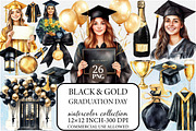 Black & Gold Graduation Day Clipart, an Illustration by Libby Wishes (Thumbnail 1 of 7)