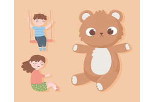 kids and bear, an Object Illustration by studiogstock