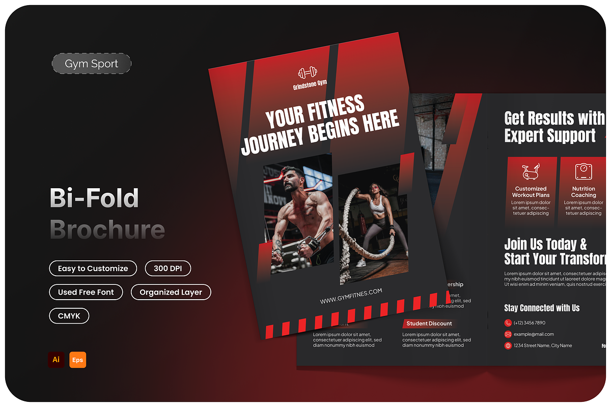 Red Gym Sport Bifold Brochure, a Brochure Template by Annora Studio (Photo 1 of 6)