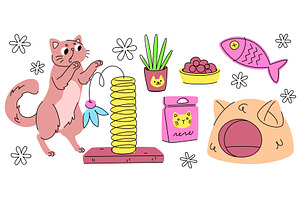 Cat care accessories set isolated on, an Animal Illustration by art PVP - market