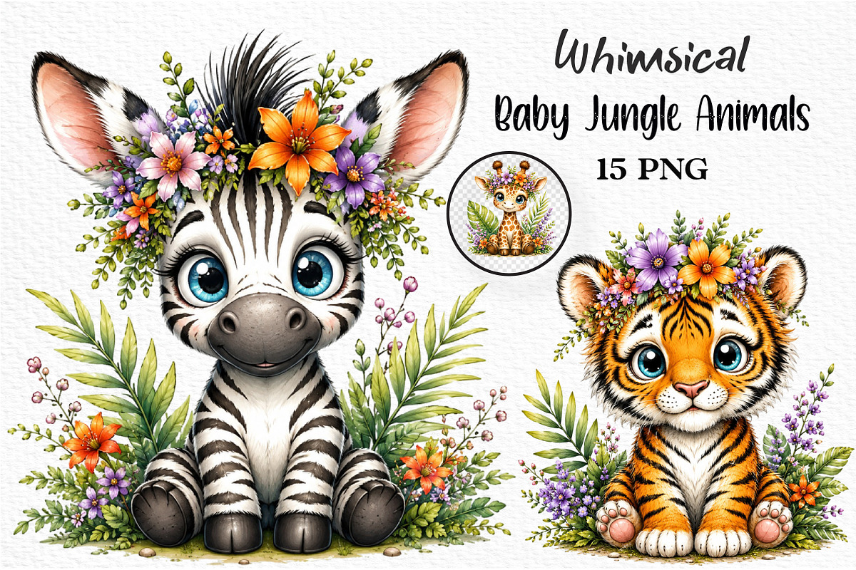 Watercolor Baby Jungle Animals, an Animal Illustration by Craft Nest (Photo 1 of 3)