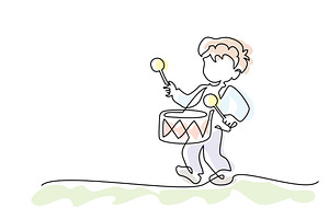 Schoolboy playing drums. Continuous, an Education Illustration by Valenty