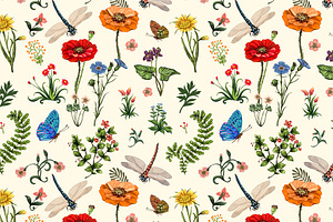 Pattern With Flowers And Herbs