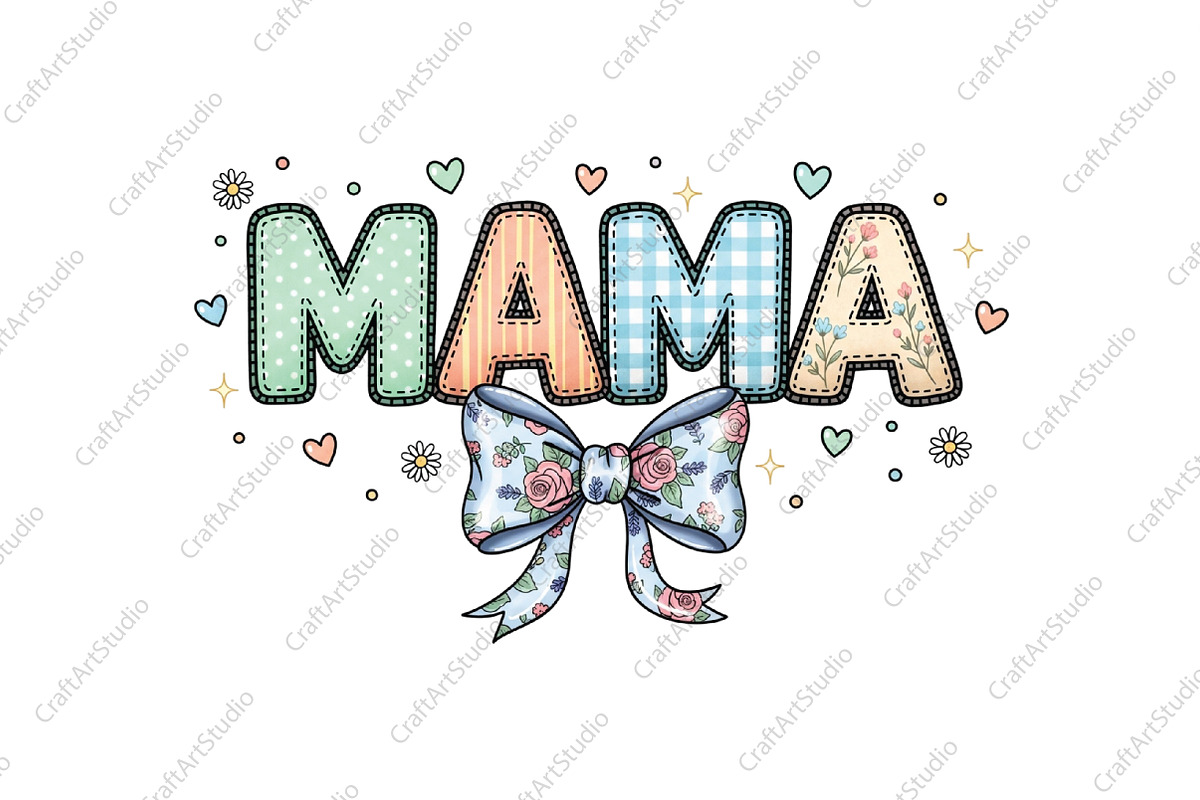 Vintage Mama Floral Bow PNG, an Illustration by CraftArtStudio (Photo 1 of 4)