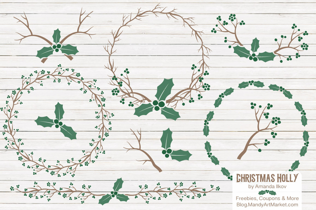 Emerald Holly Wreaths & Backgrounds, an Illustration by Amanda Ilkov (Photo 1 of 5)