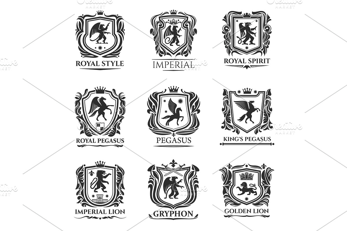Heraldic animals, medieval shields, an Animal Illustration by Vector Tradition