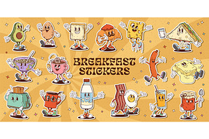 Retro cartoon groovy breakfast, an Illustration by Buch&Bee
