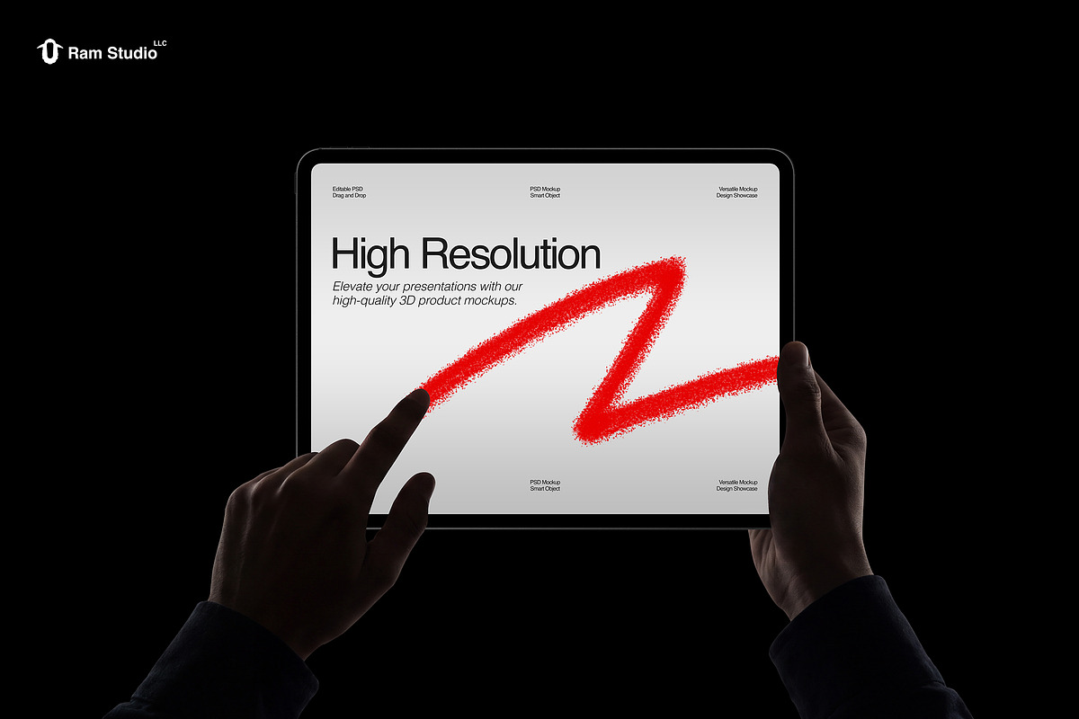 Hand Holding Device Mockup, an iPad Mockup by RamStudio2 (Photo 1 of 10)