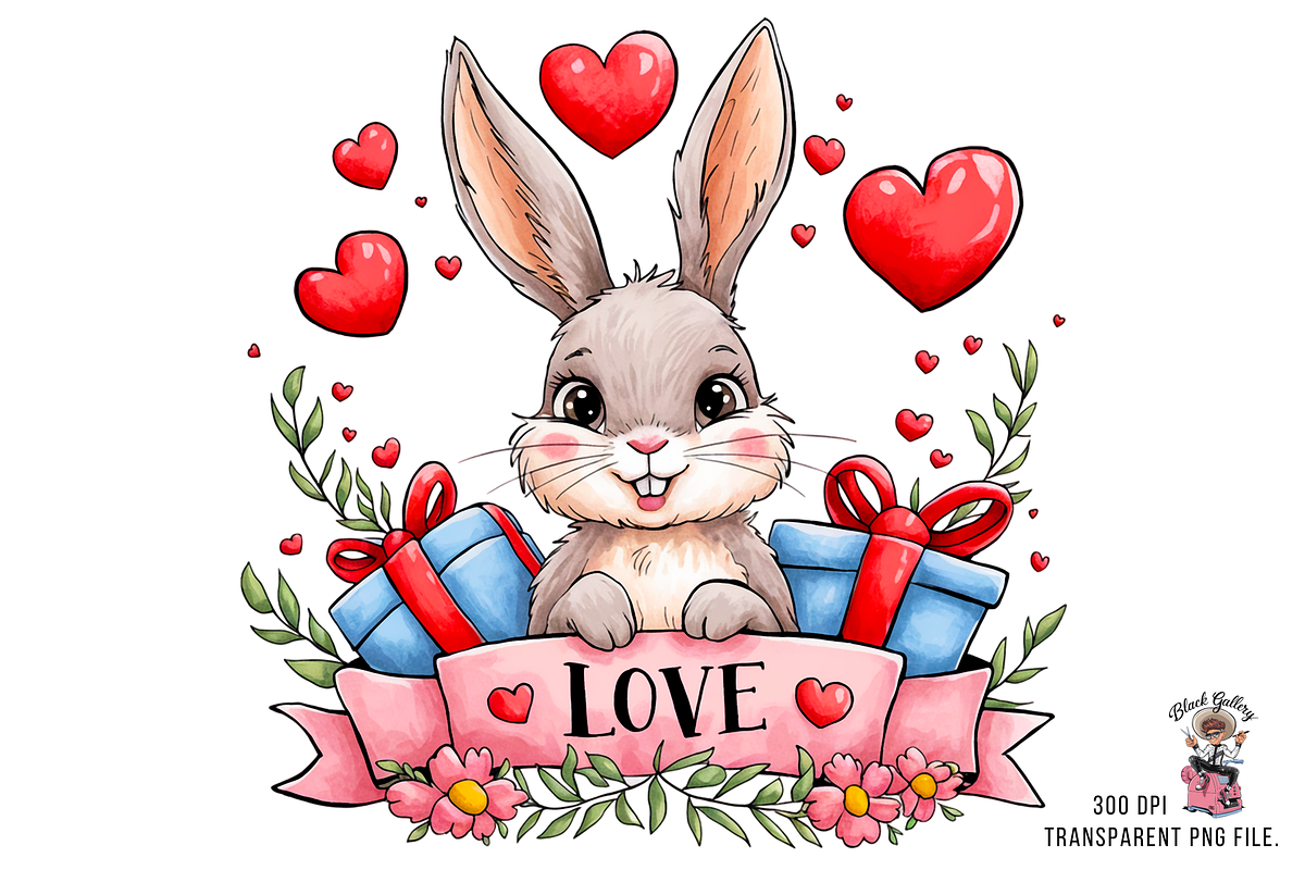 Bunny love PNG Clipart Bundle, a Graphic by Clipart Bloom (Photo 3 of 12)