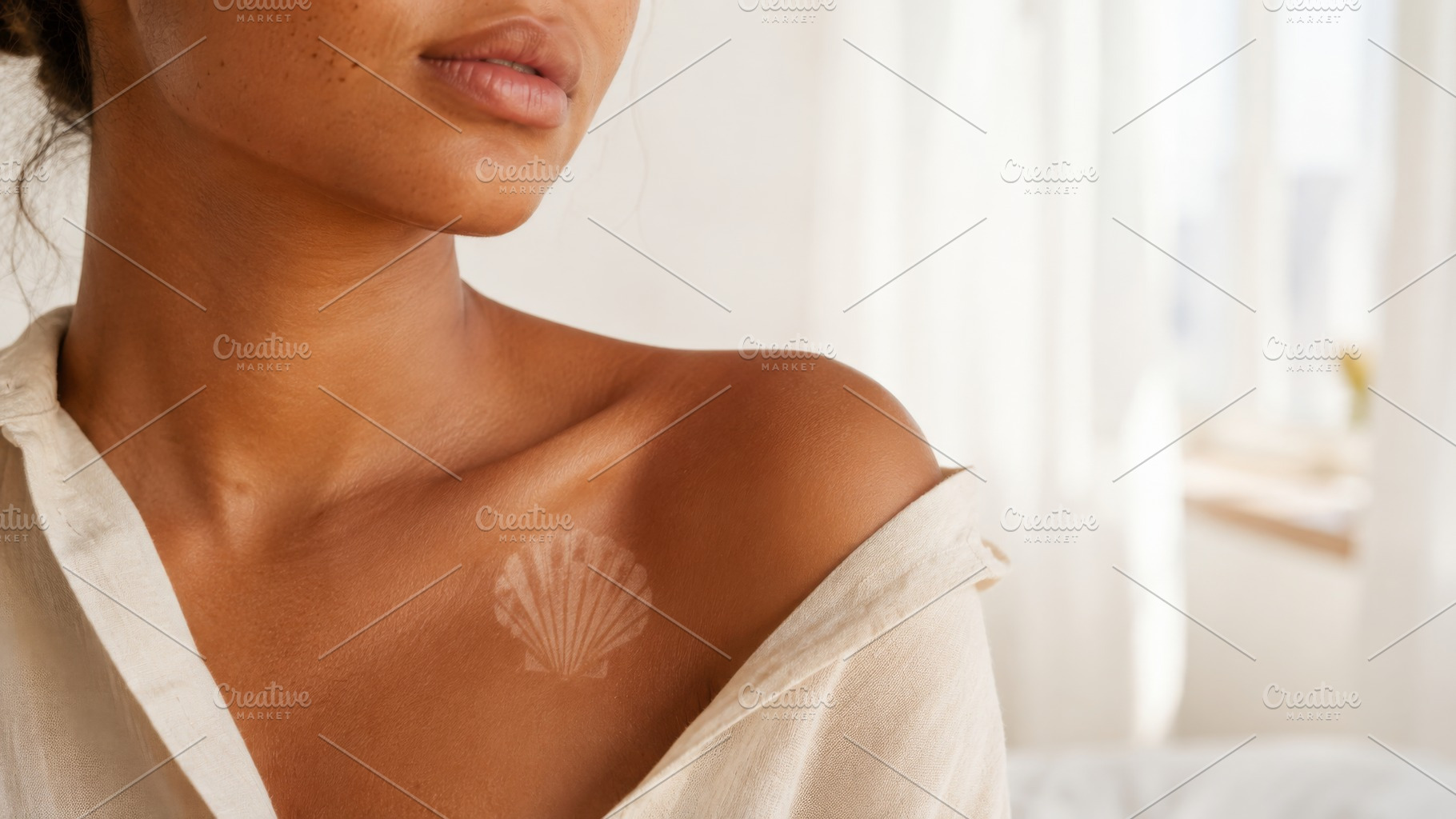 Tantoo shell sun tattoo on womans sh, a Photo by Dvoevnore photos