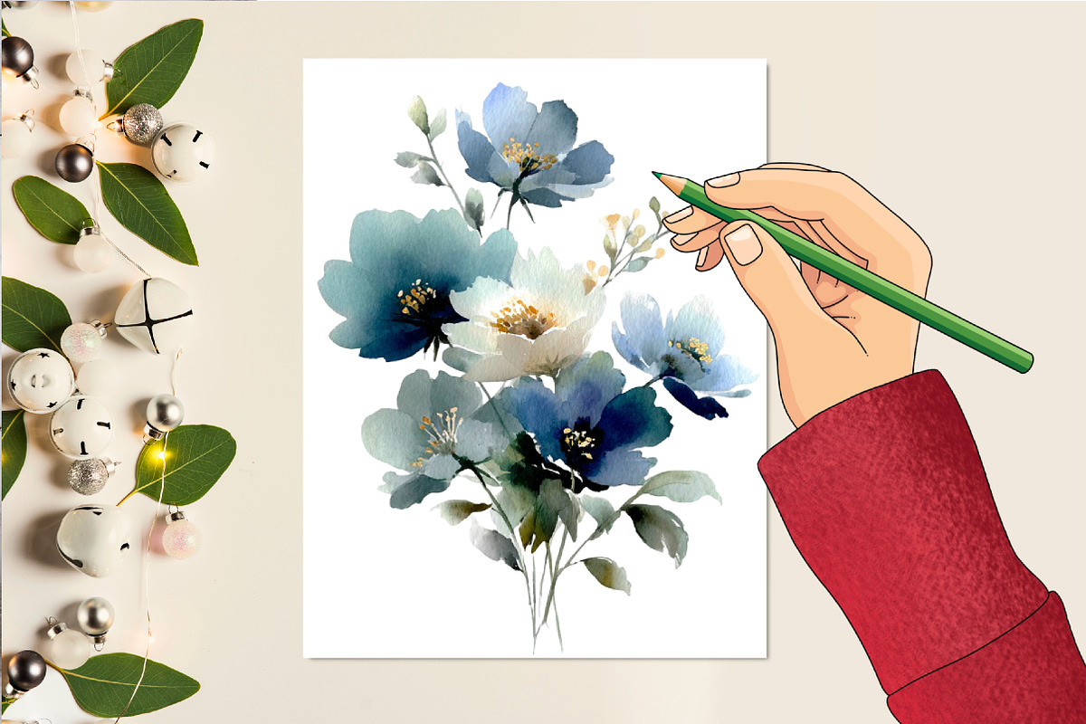 Elegant Midnight Blue Florals, an Illustration by DreamCafeArt (Photo 6 of 6)