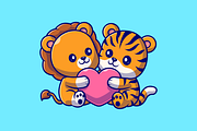 Cute Lion and Tiger Hug Love Heart, an Animal Illustration by Catalyst Labs (Thumbnail 1 of 3)
