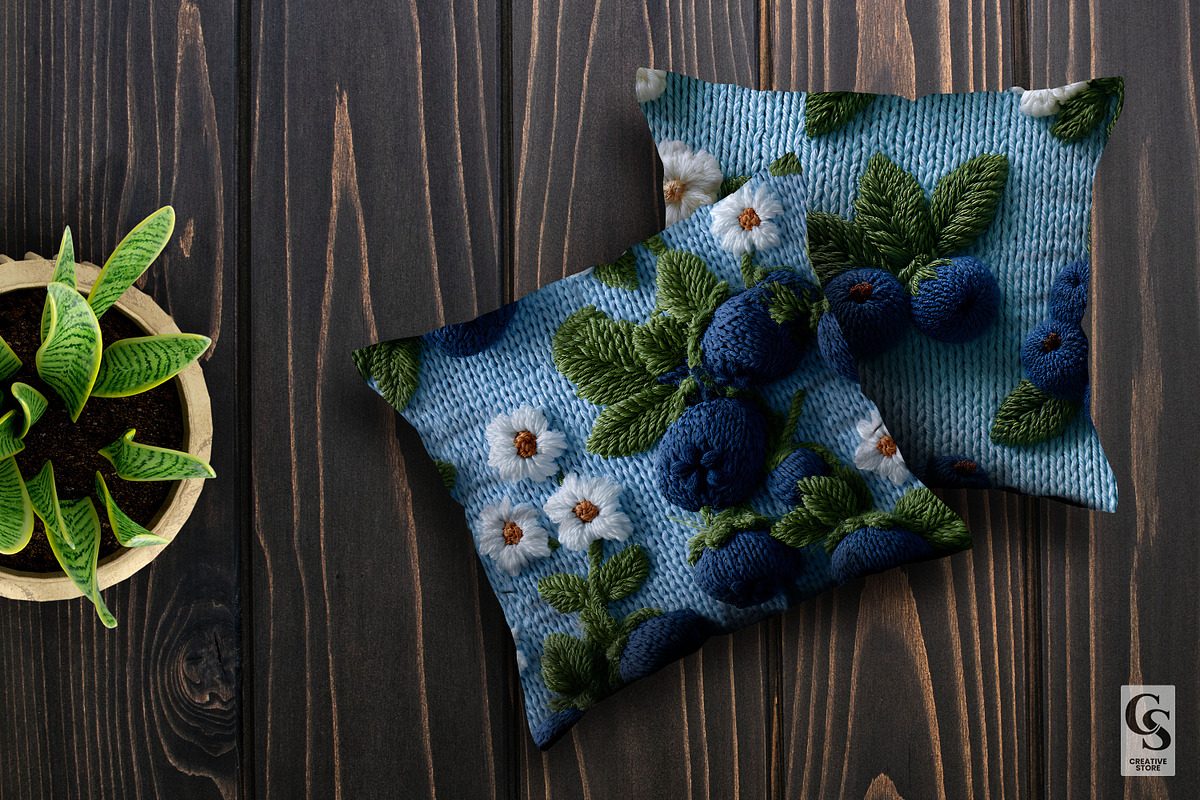 Crochet Floral Blue Berries Papers, a Pattern Graphic by Creative Store (Photo 3 of 5)