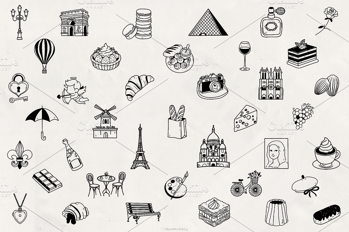 Paris Doodles Line Art, a Decorative Illustration by Blumensdiary (Photo 6 of 11)