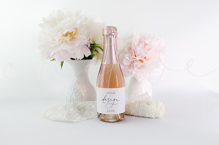 Mini Champagne Bottle Mockup Floral