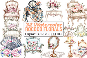 Watercolor Rococo Florals Clipart, an Illustration by DreamCafeArt