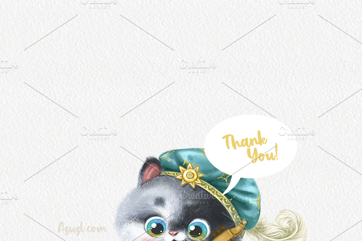 Cute kitten with lute, an Animal Illustration by Azuzlikus (Photo 3 of 3)