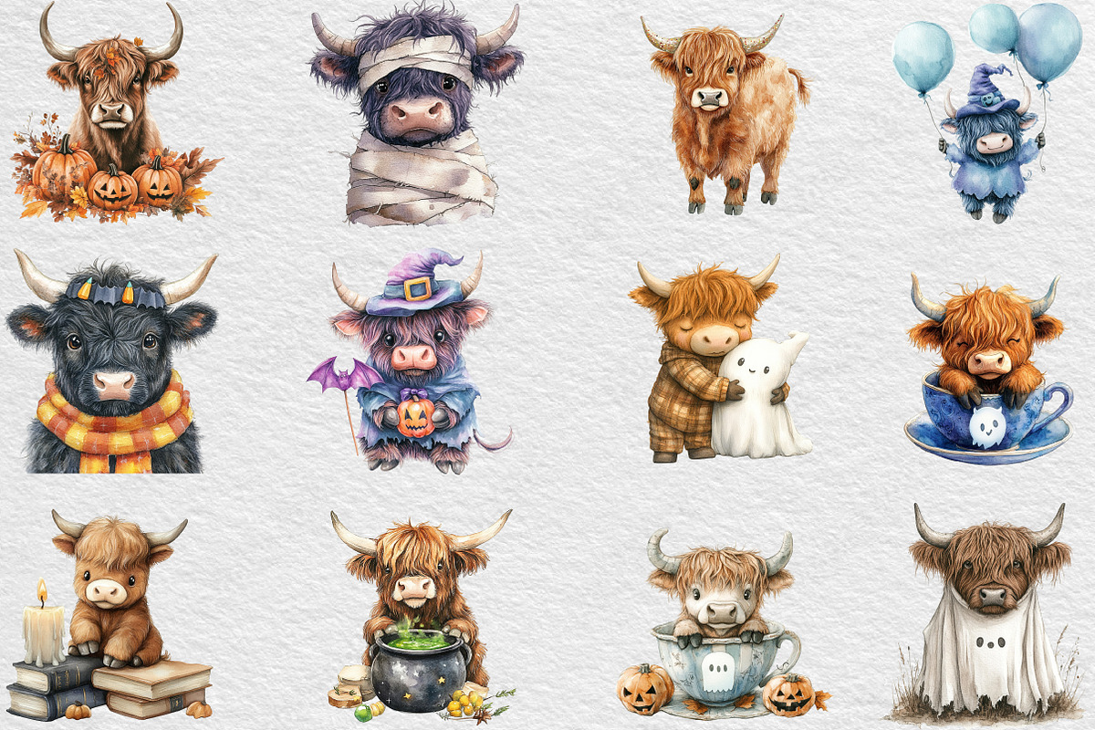 Halloween Highland Cow Clipart, an Illustration by Black Bird Studio (Photo 5 of 6)
