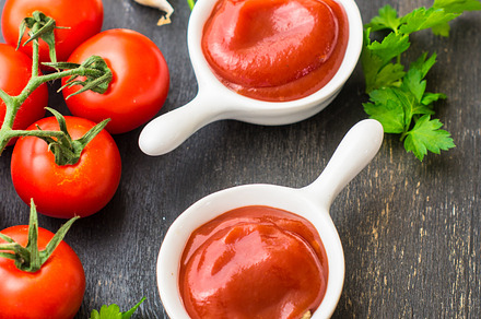 Tomato ketchup sauce containing around, black, and board, a Food & Drink Photo by Anna Bogush