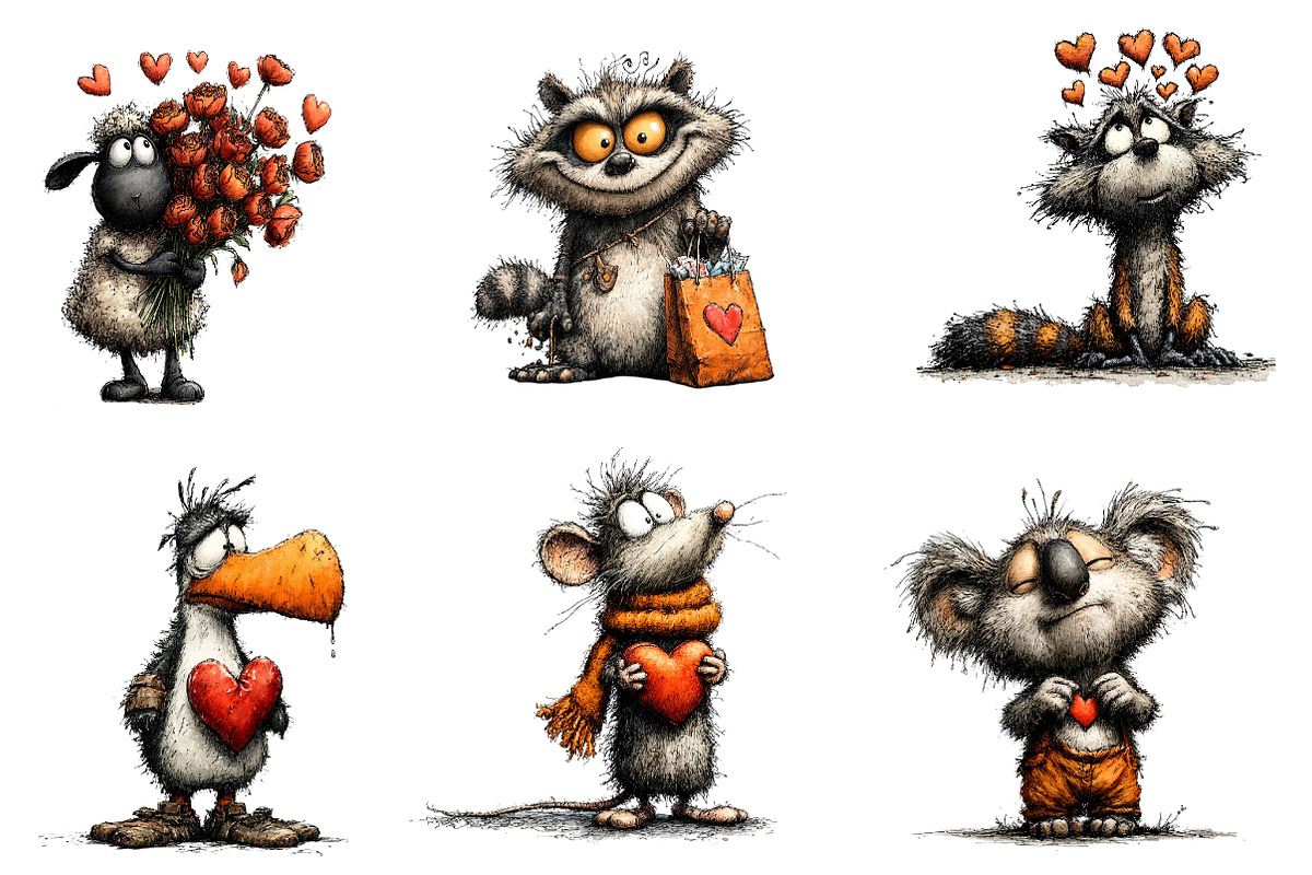Valentines Whimsical Animals Clipart, an Illustration by CreationArt (Photo 2 of 6)
