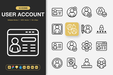User Account Icons, an Outline Icon by Spacepixel Creative