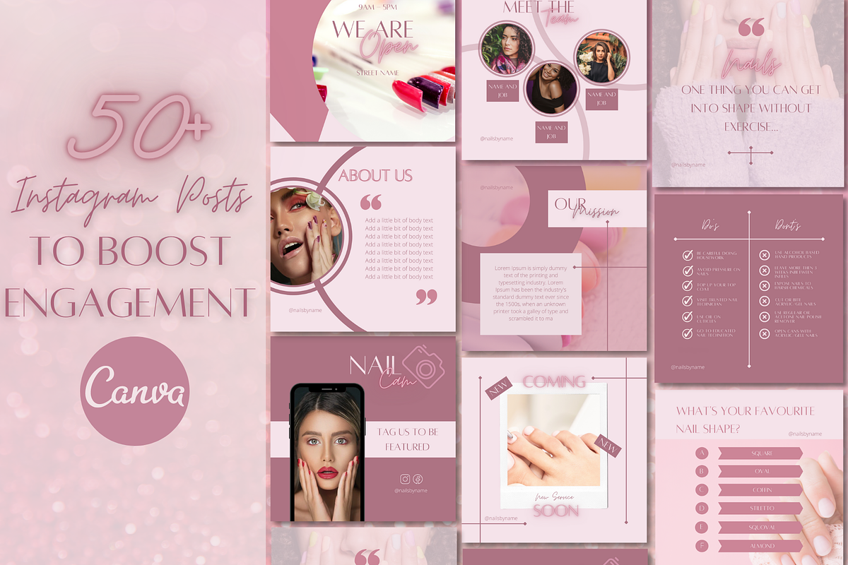 Pink Nail Instagram Template Bundle, a Social Media Template by Faytemplates (Photo 3 of 10)