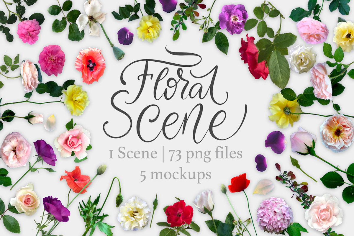 Floral Scene Creator + 5 Mock Ups., a Mockup by ClipArtRoom (Photo 1 of 7)