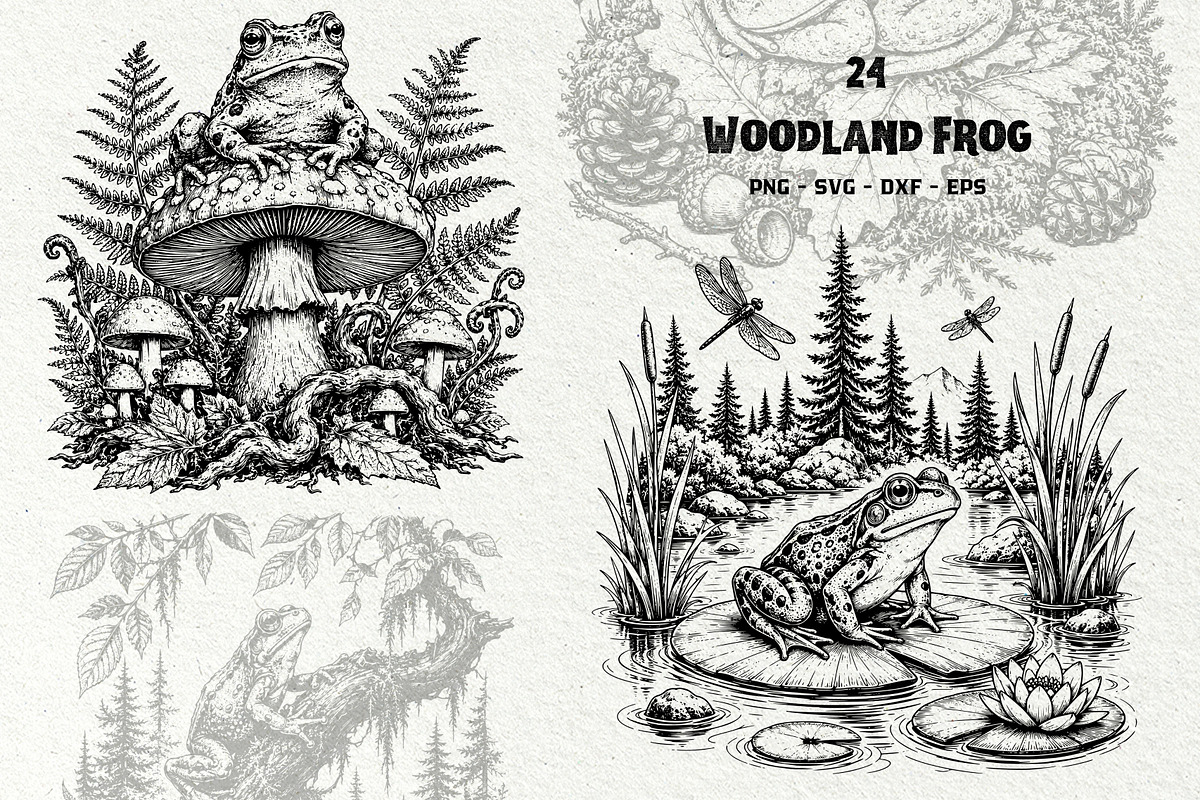 Woodland Frog Engraving Bundle, an Animal Illustration by DENIDigitalArtSudio (Photo 1 of 7)