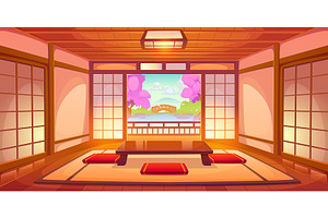 Japanese ryokan room interior, a Decorative Illustration by Seavector Studio