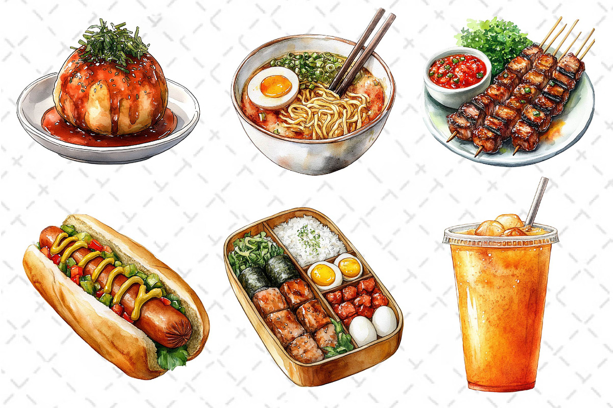 Watercolor Street Food Clipart PNG, an Illustration by Dream Creation (Photo 4 of 7)