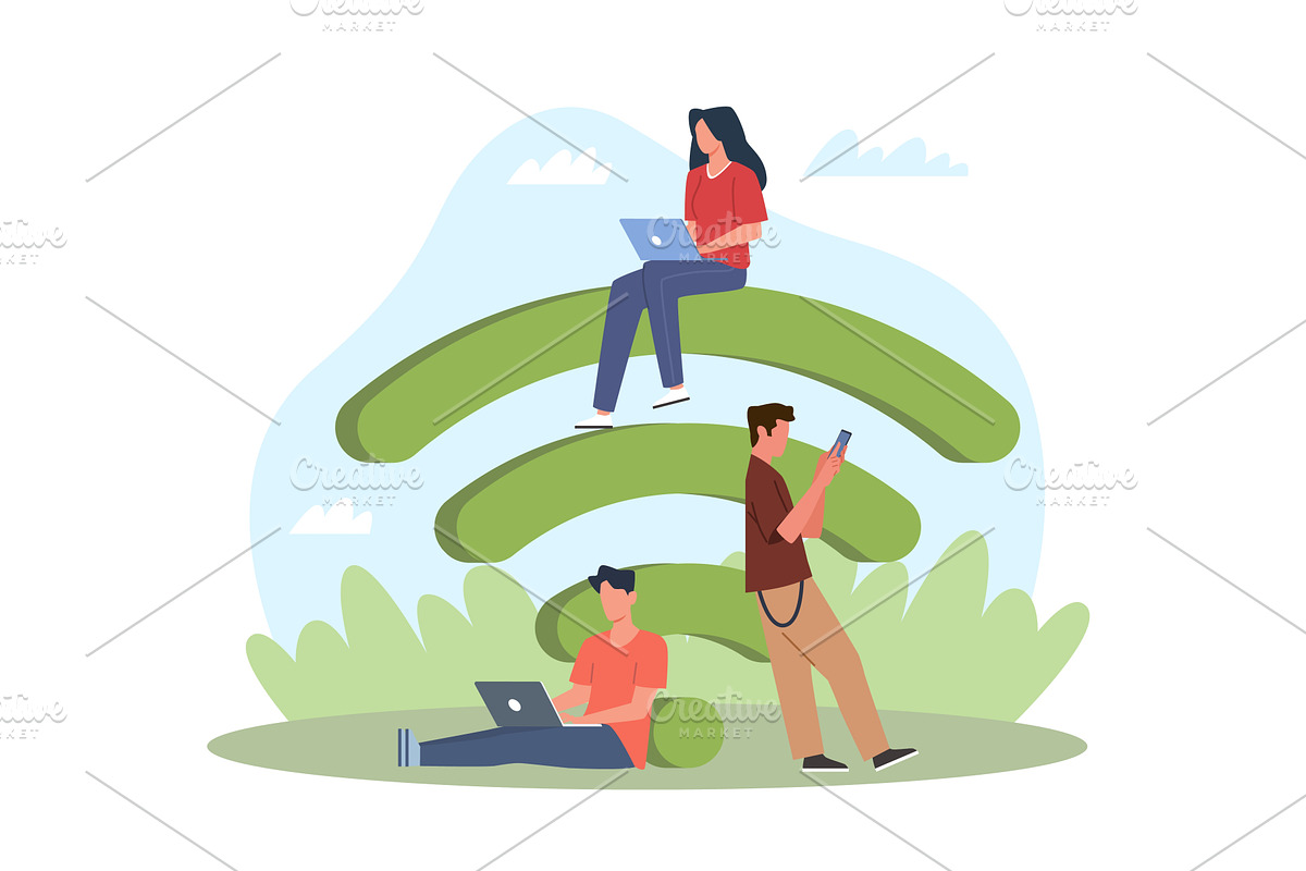 Free wi fi zone. Freelancers work in, a Technology Illustration by YummyBuum