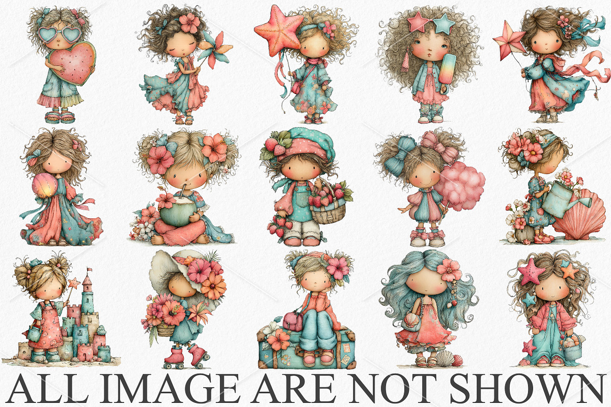 Whimsical Summer Girls Clipart PNG, an Illustration by Canvas Craft (Photo 3 of 7)