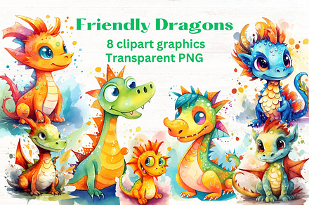 Kids Cartoon Dragons clipart x8