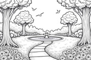 Garden Fountain Coloring Pages, an Illustration by jahid234 (Thumbnail 6 of 7)