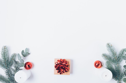 Flat lay arrangement with Christmas gift box, a Holiday Photo by progressman