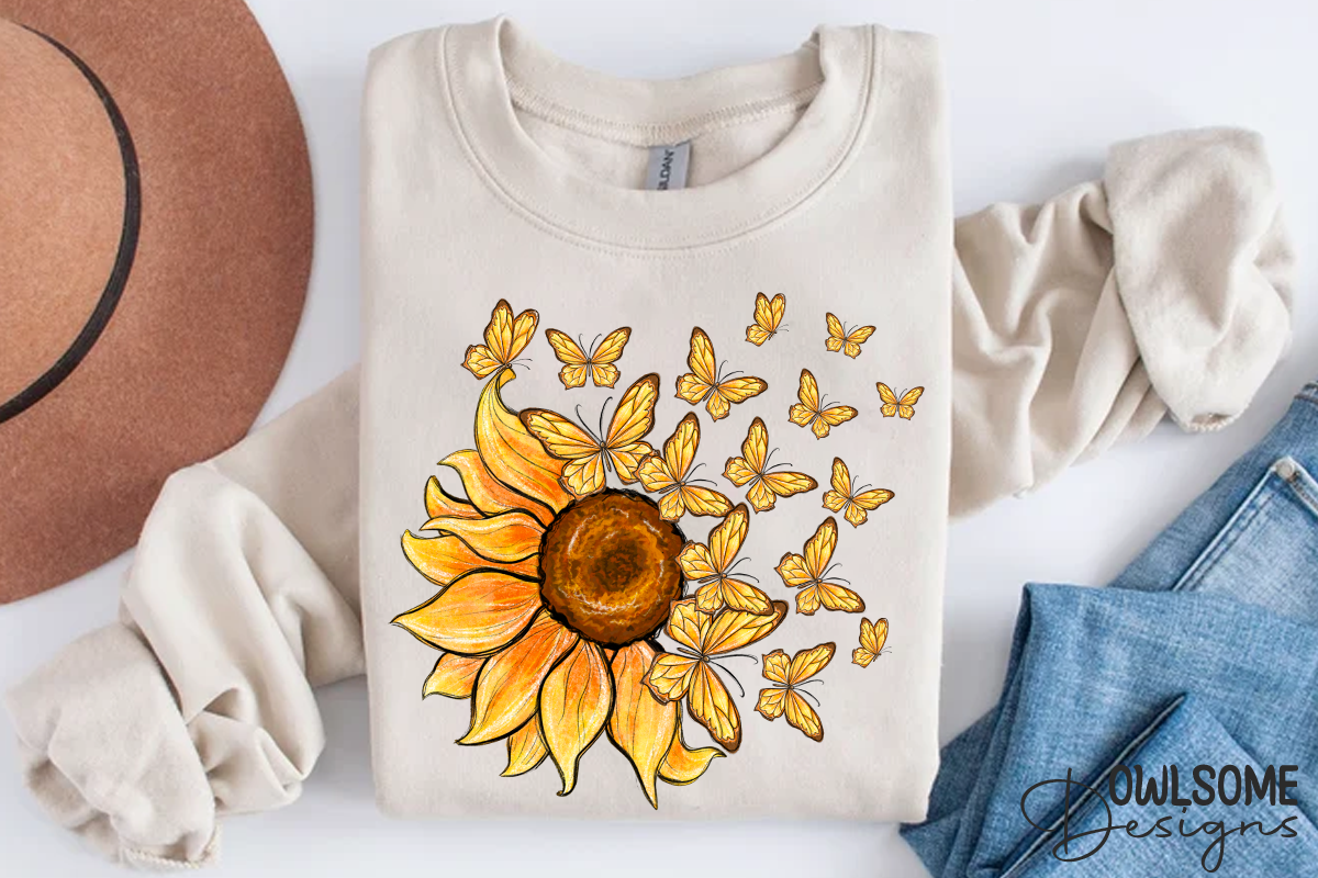 Sunflower Butterfly Sublimation PNG, a Graphic by Owlsome.Designs (Photo 3 of 5)