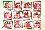 Strawberry Cake Watercolor Clip Art, a Food Illustration by Whimsy & Wishes (Thumbnail 3 of 5)