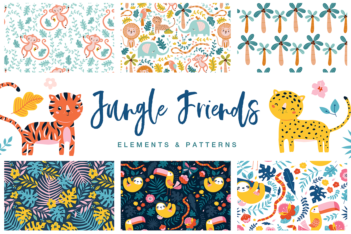 Jungle friends elements & patterns, a Pattern Graphic by Inna Moreva (Photo 1 of 11)