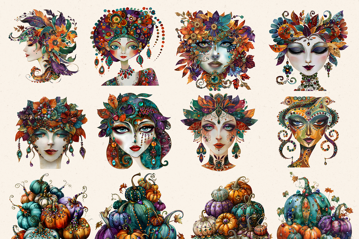 SPOOKY GEM PUMPKINS CLIPART PACK, a Seasonal Illustration by Daring Digies (Photo 4 of 8)