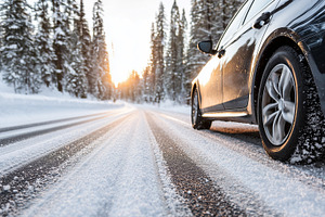 Car driving on an icy winter road, a Transportation Photo by MistyDay