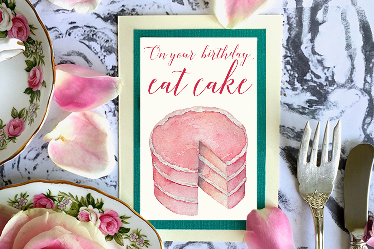 Let Them Eat Cake Watercolor Graphic, an Illustration by Cecile's Paper Co. (Photo 3 of 5)