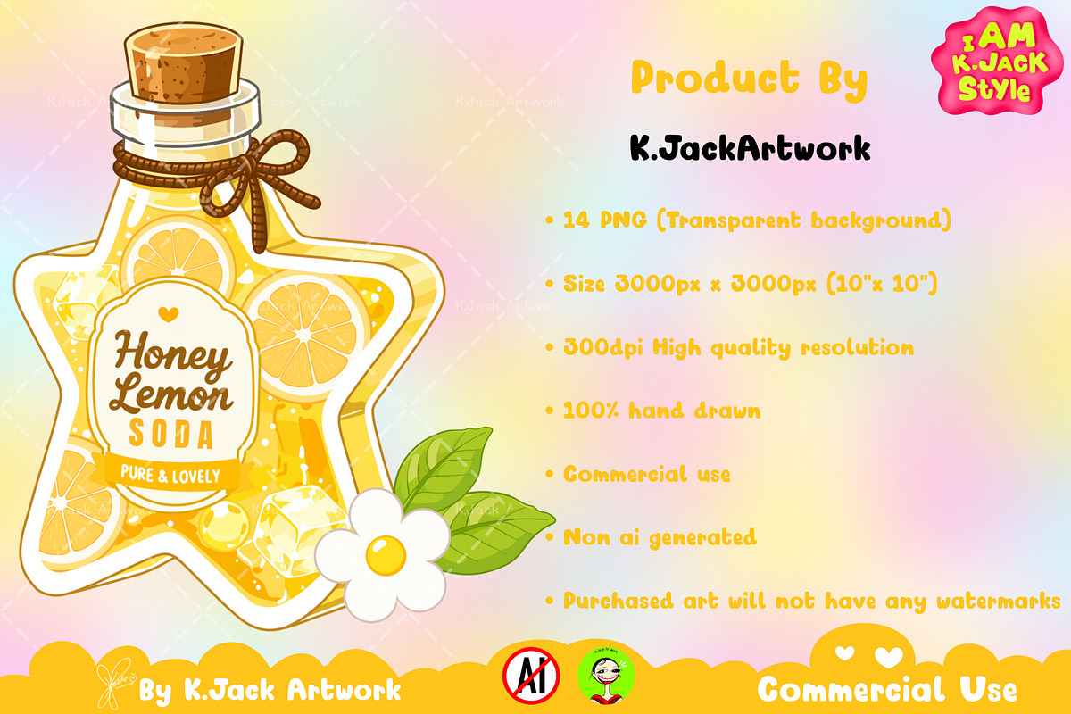 Cute Honey Lemon Soda Clipart PNG, a Food Illustration by K.JackArtwork (Photo 4 of 4)