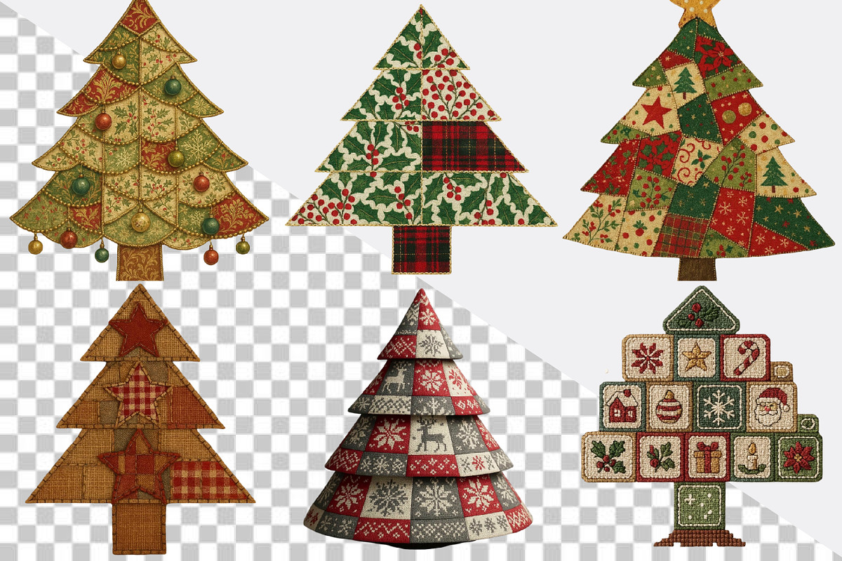 atchwork Christmas Tree Clipart Bund, an Illustration by SVGArt (Photo 7 of 8)