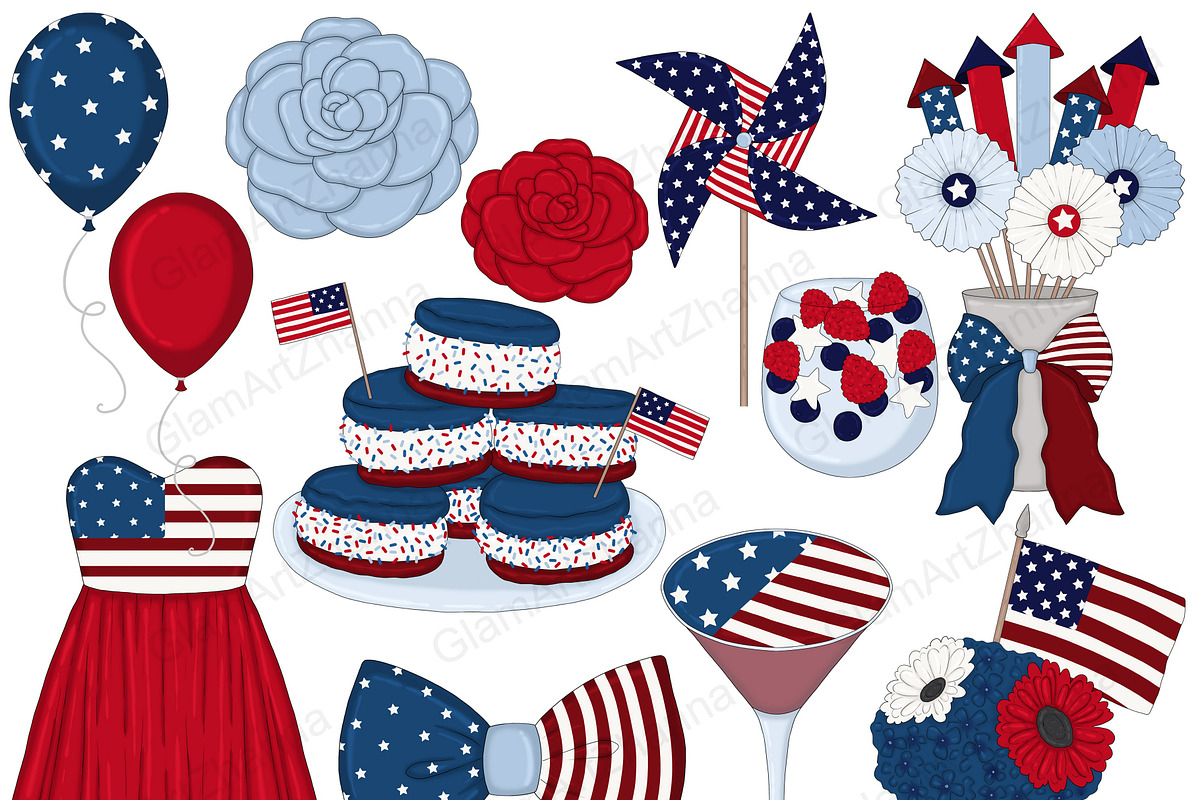 4th of July Dark Clipart, a Decorative Illustration by GlamArtZhanna (Photo 3 of 4)