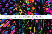 Neon Paint Splatter Digital Paper, a Pattern Graphic by CreationArt (Thumbnail 1 of 5)