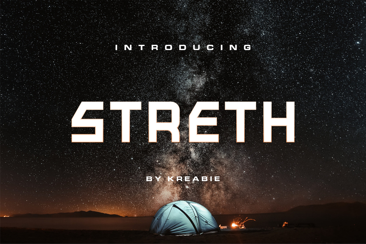 STRETH FONT, a Sans Serif Font by Kreabie (Photo 1 of 5)