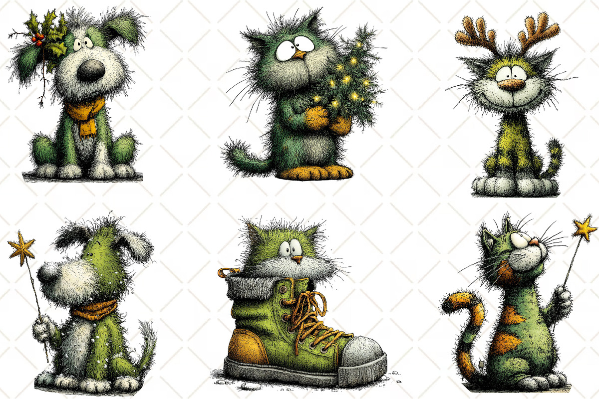 Whimsical Christmas Dog Cat Clipart, an Animal Illustration by Black Bird Studio (Photo 6 of 6)