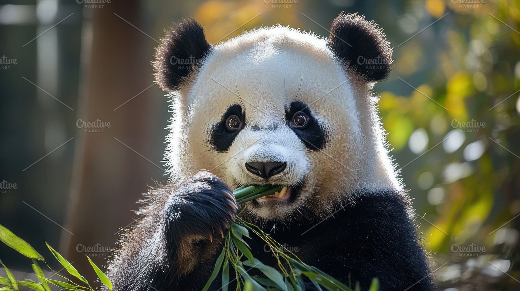 Giant panda munching on bamboo shoot, an Animal Photo by Pixeness Studio